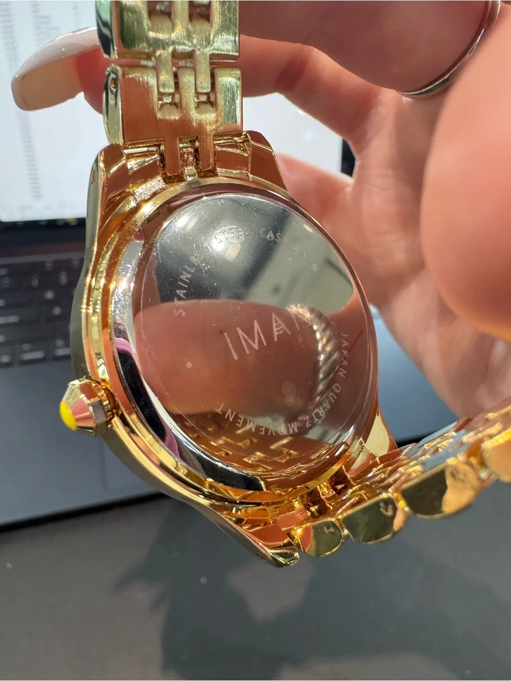 New IMAN Global Chic Gold-Tone Minimalist Yellow Dial Bracelet Watch